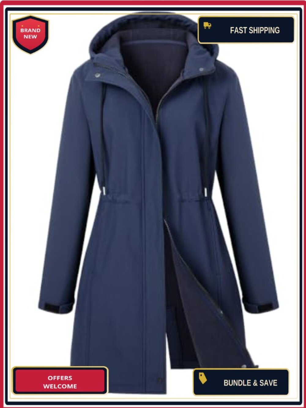 Womens Waterproof Fleece Lined Rain Jacket Windbreaker Hooded Softshell
